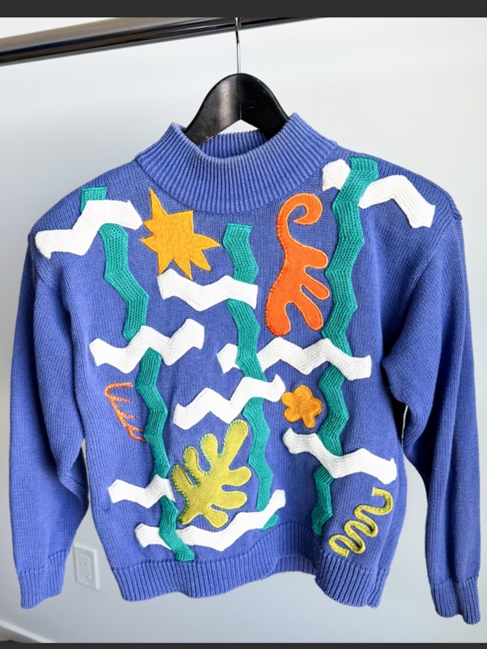 Vtg 80s I.B. Diffusion Mock Neck 3D Geometric Boxy Sweater S Art to Wear